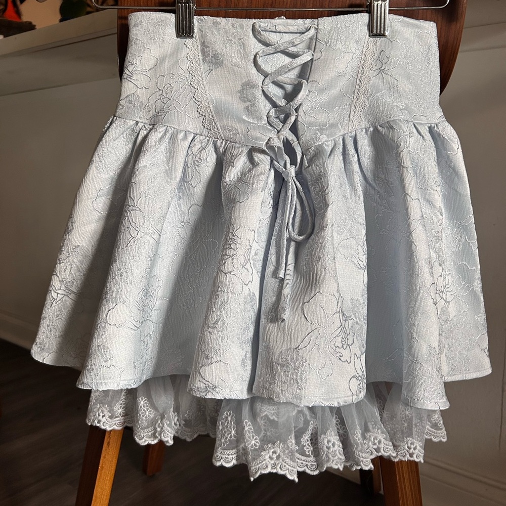 Elegant Light Blue Lace-Up Skirt